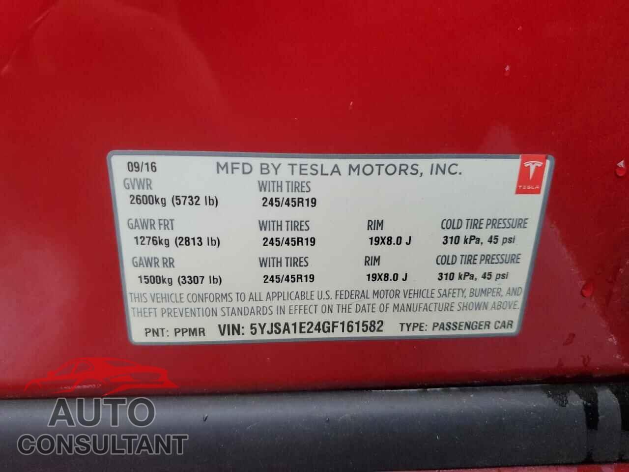 TESLA MODEL S 2016 - 5YJSA1E24GF161582