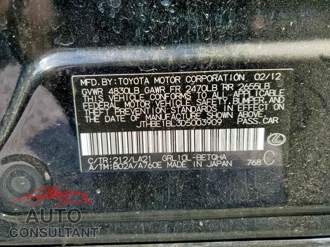 LEXUS GS350 2013 - JTHBE1BL3D5003909