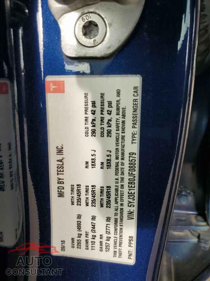 TESLA MODEL 3 2018 - 5YJ3E1EB0JF088579