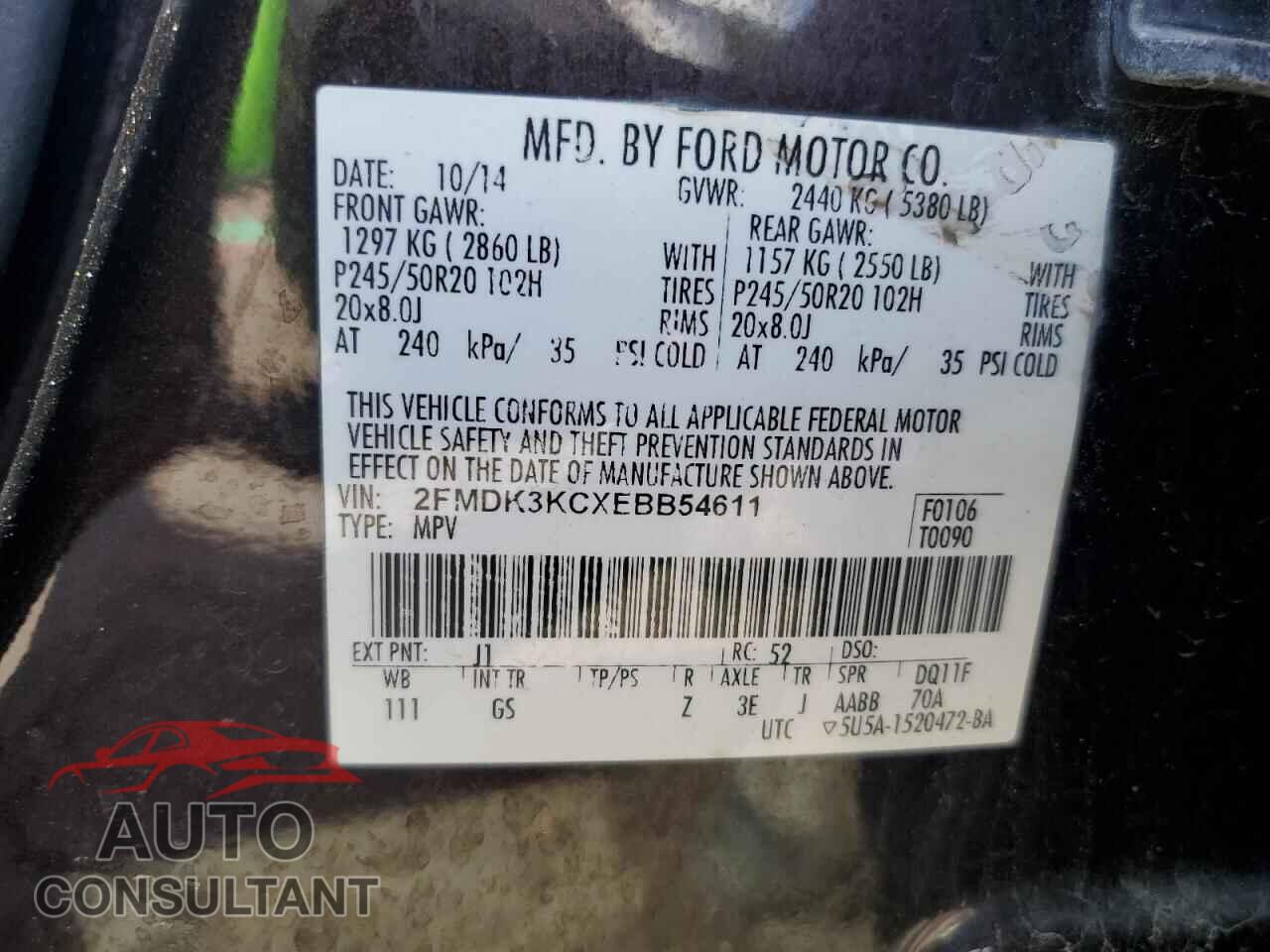 FORD EDGE 2014 - 2FMDK3KCXEBB54611