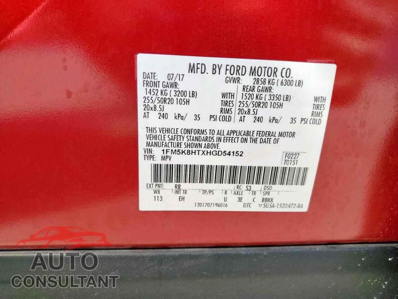FORD EXPLORER 2017 - 1FM5K8HTXHGD54152