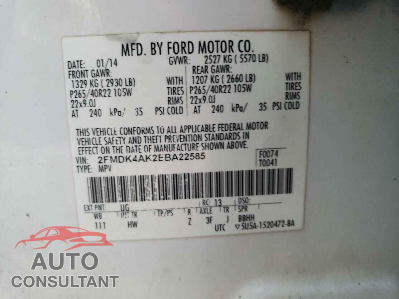 FORD EDGE 2014 - 2FMDK4AK2EBA22585