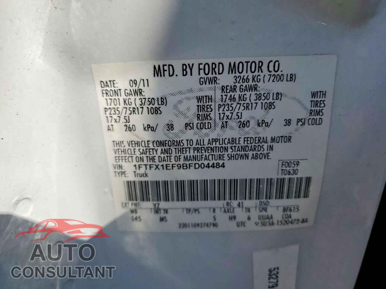 FORD F150 2011 - 1FTFX1EF9BFD04484
