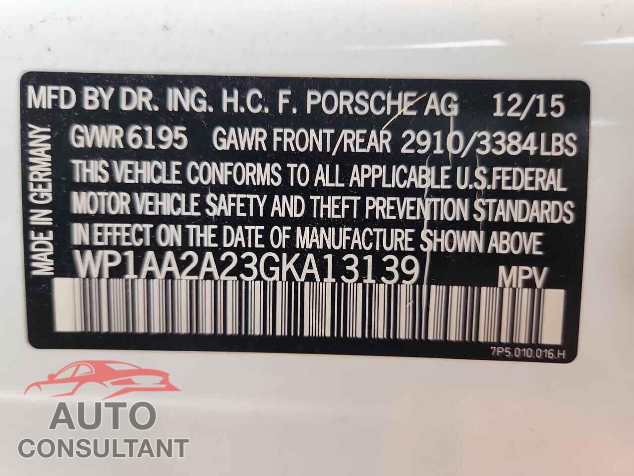PORSCHE CAYENNE 2016 - WP1AA2A23GKA13139