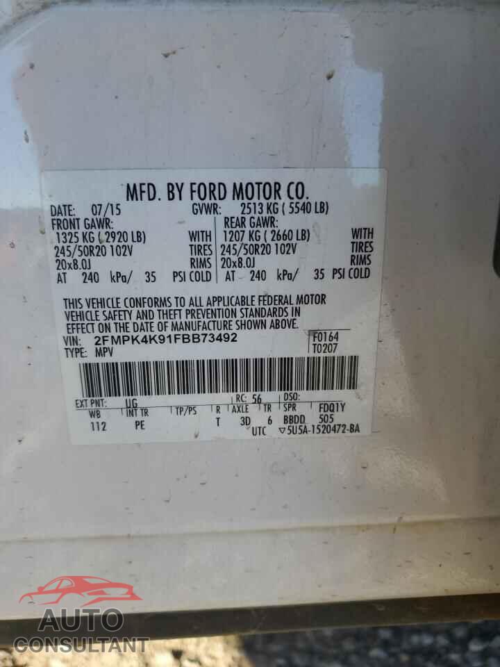 FORD EDGE 2015 - 2FMPK4K91FBB73492