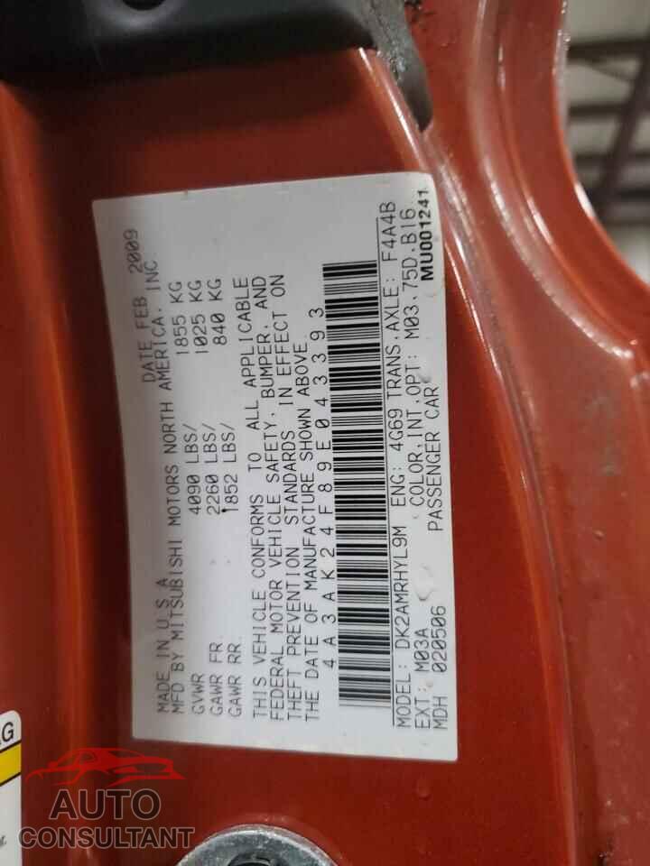MITSUBISHI ECLIPSE 2009 - 4A3AK24F89E043393