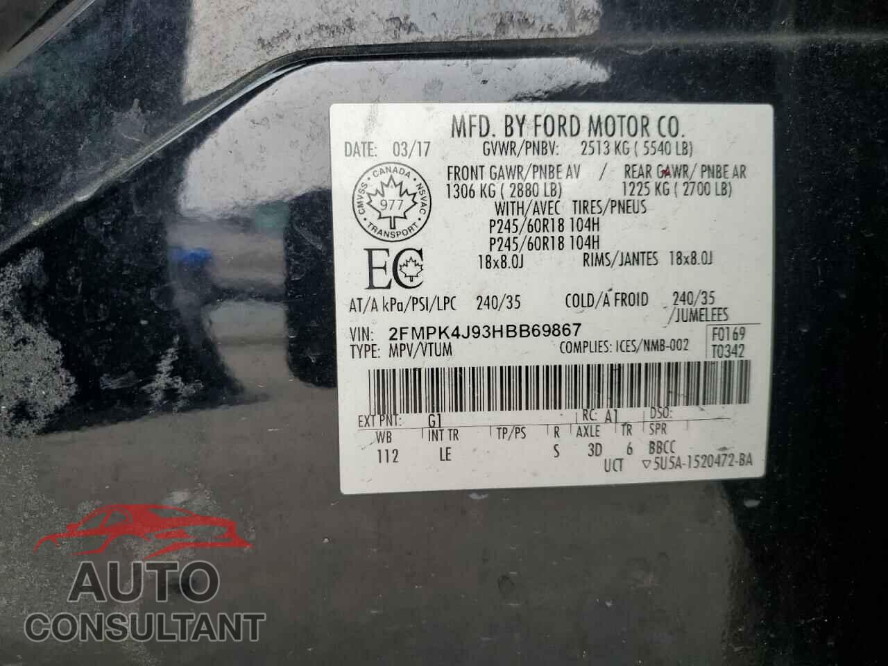 FORD EDGE 2017 - 2FMPK4J93HBB69867