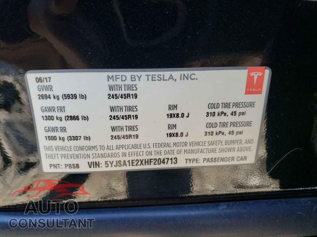 TESLA MODEL S 2017 - 5YJSA1E2XHF204713