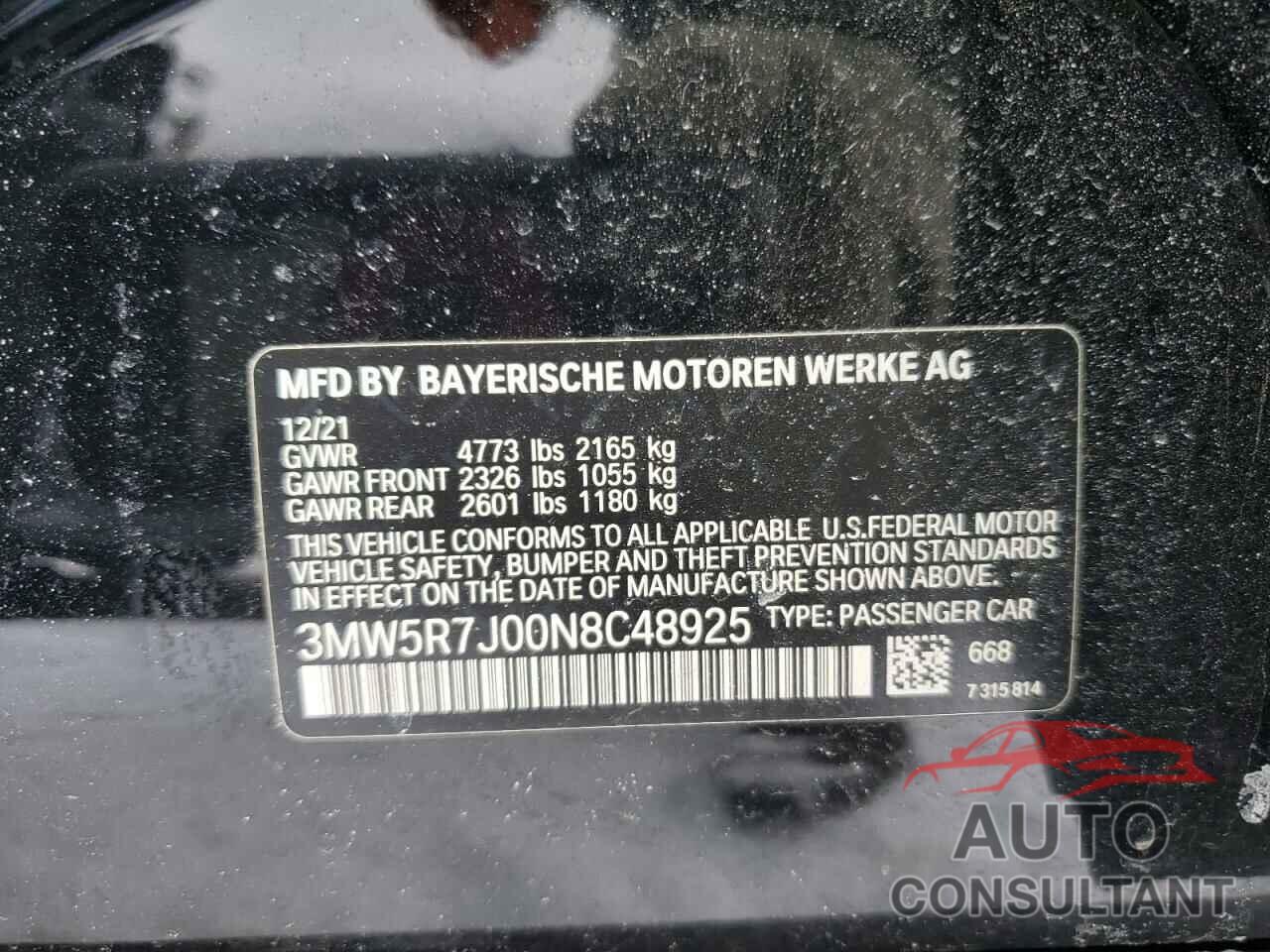BMW 3 SERIES 2022 - 3MW5R7J00N8C48925