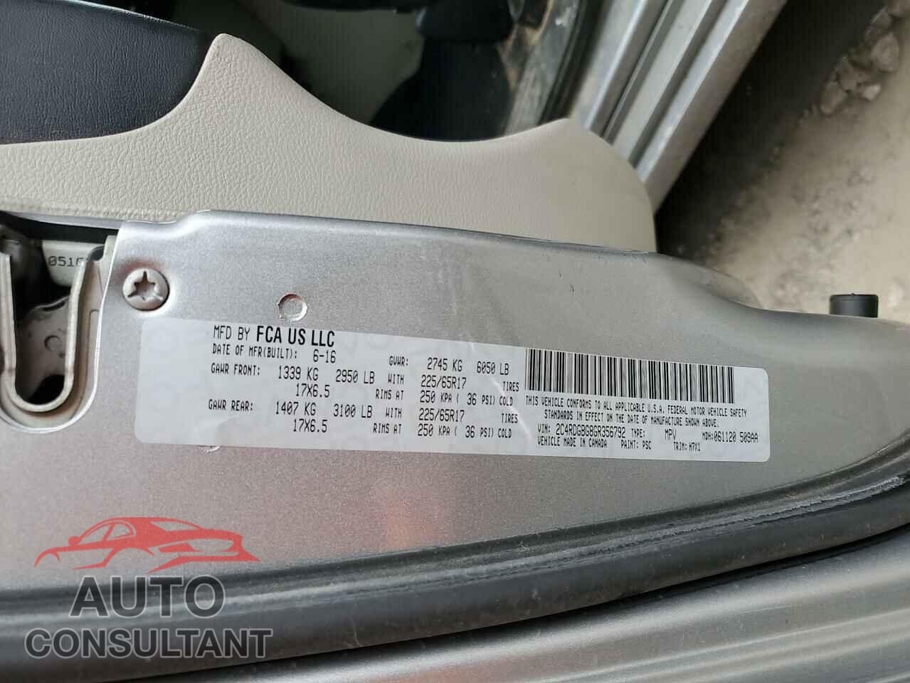 DODGE CARAVAN 2016 - 2C4RDGBG8GR356792
