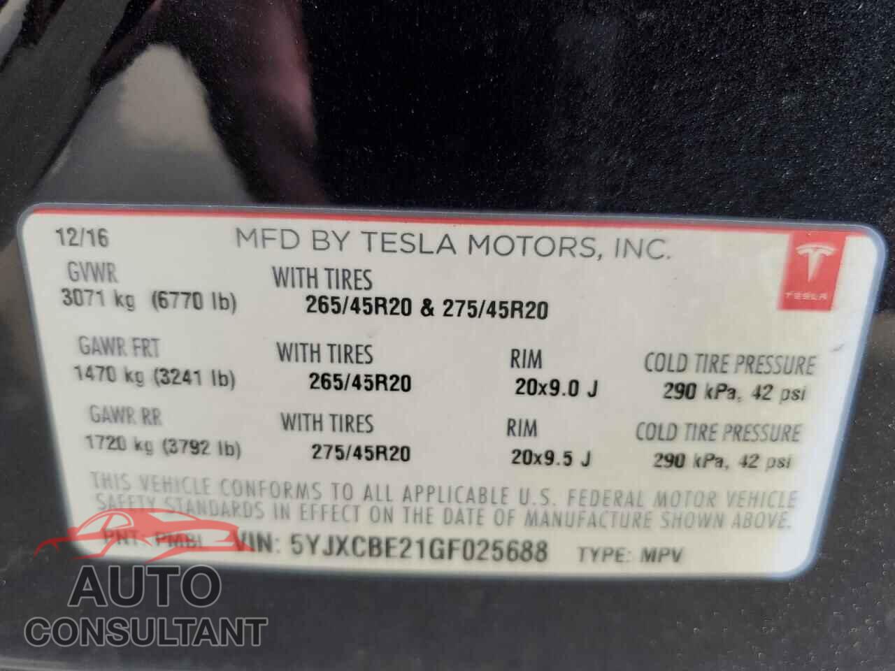TESLA MODEL X 2016 - 5YJXCBE21GF025688