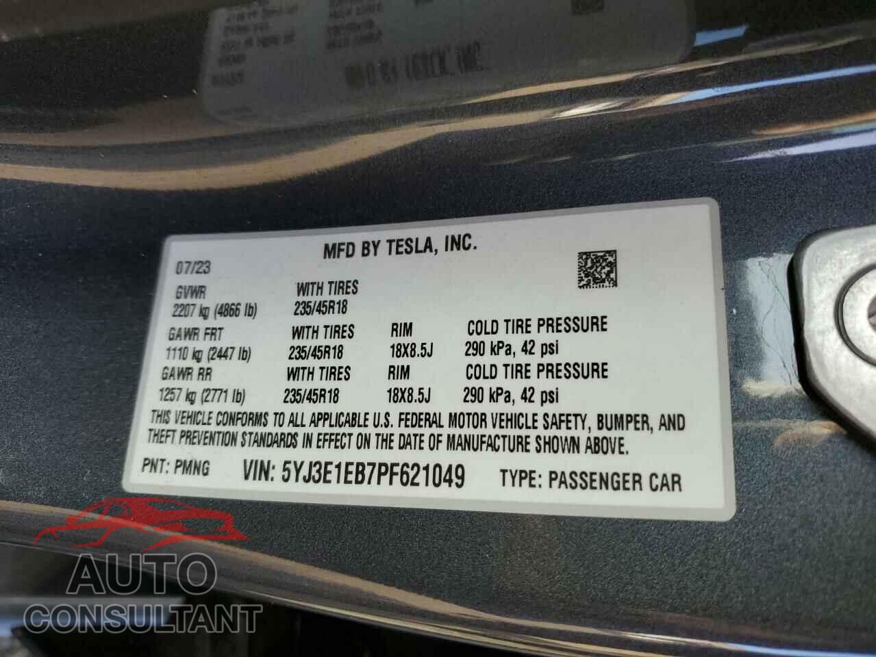 TESLA MODEL 3 2023 - 5YJ3E1EB7PF621049