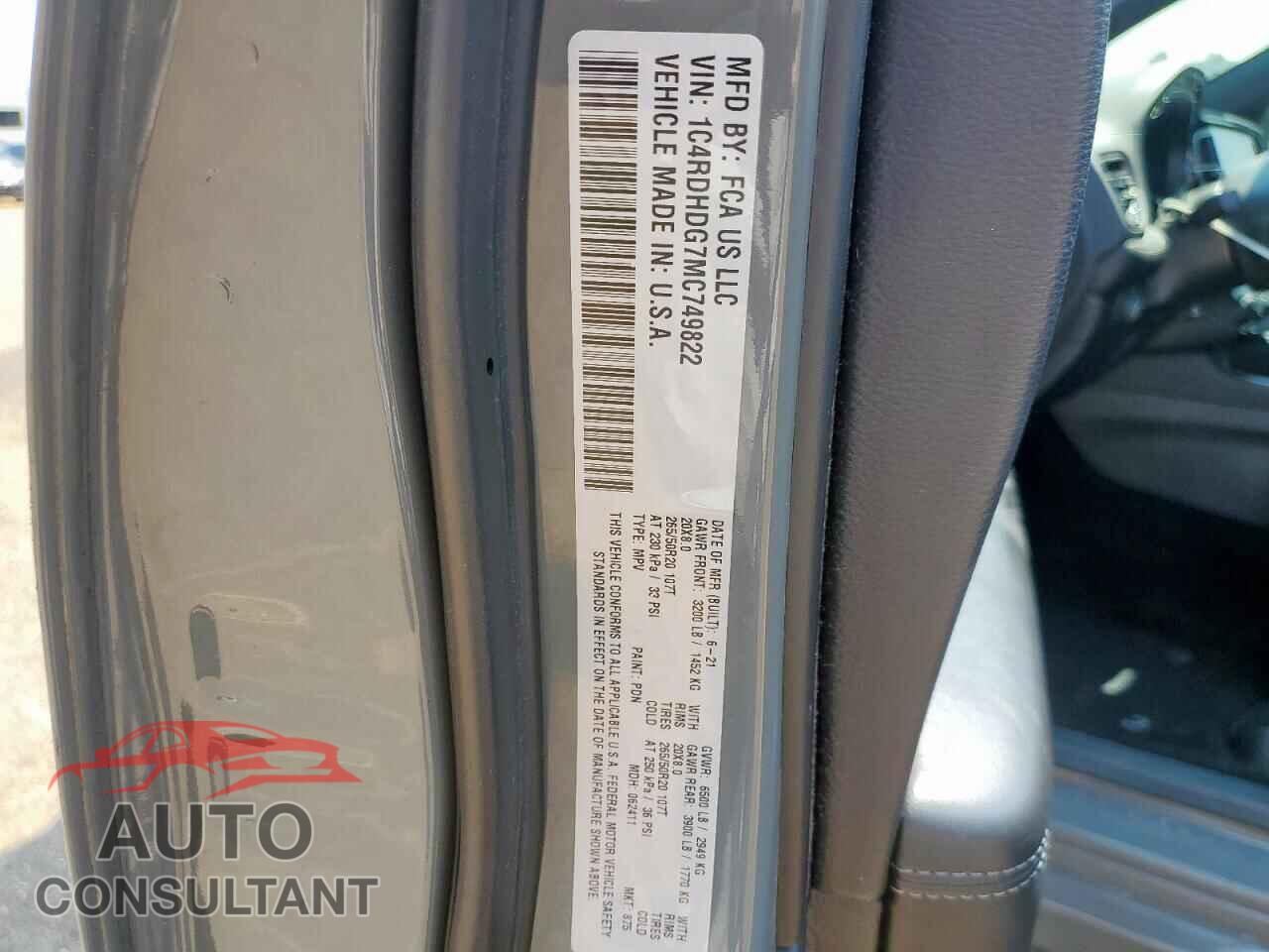 DODGE DURANGO 2021 - 1C4RDHDG7MC749822