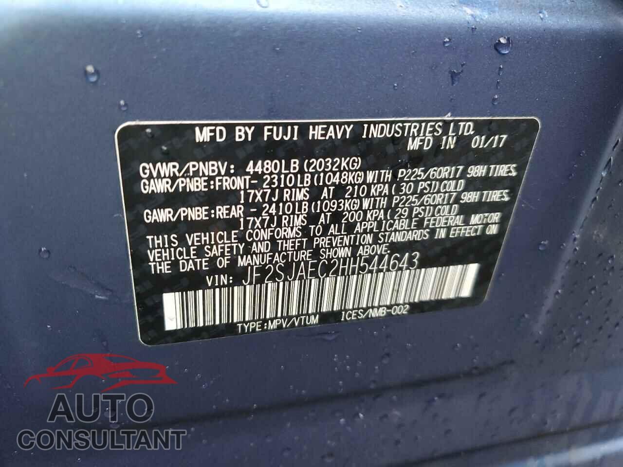 SUBARU FORESTER 2017 - JF2SJAEC2HH544643