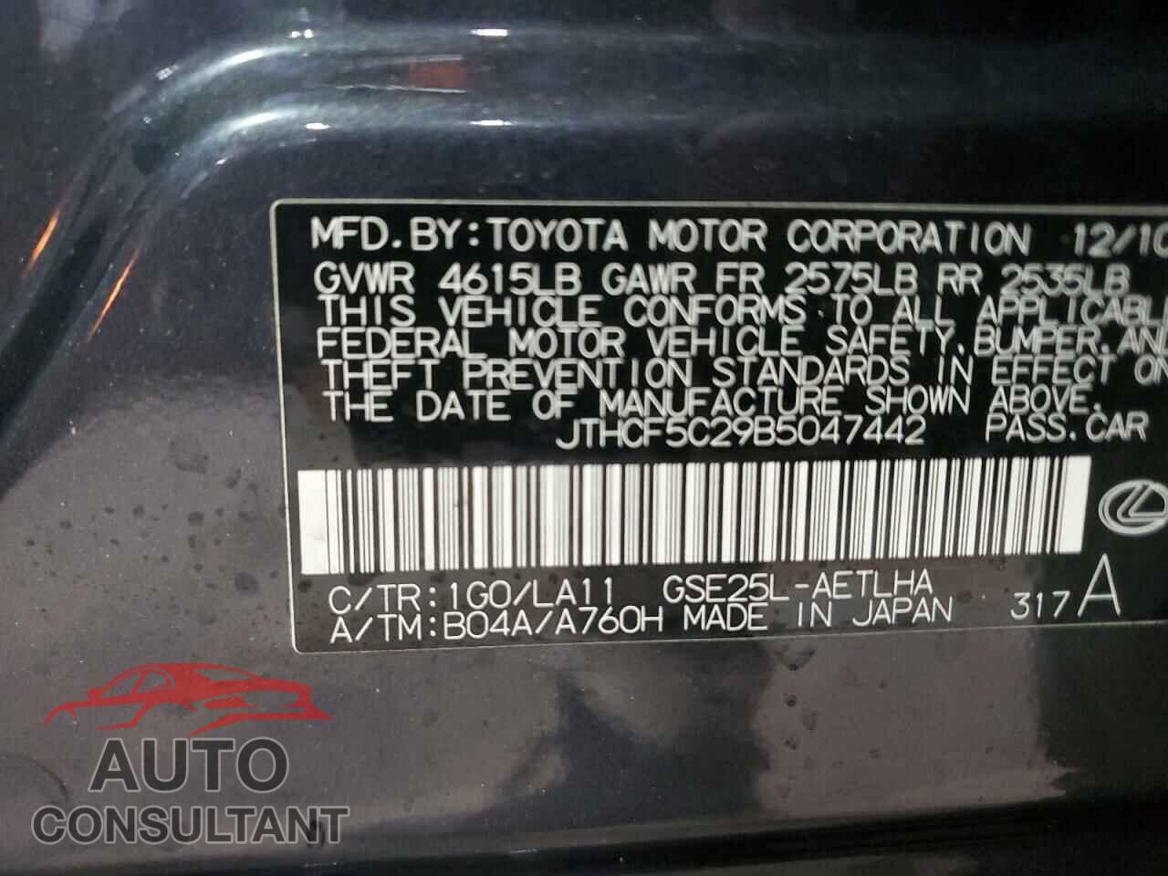 LEXUS IS 2011 - JTHCF5C29B5047442