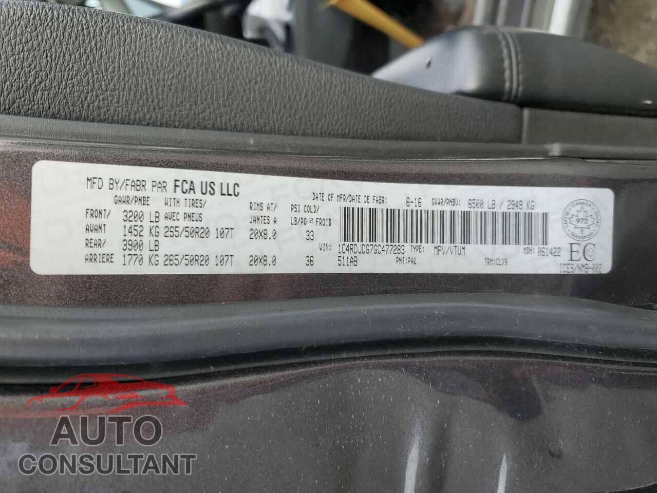 DODGE DURANGO 2016 - 1C4RDJDG7GC477283