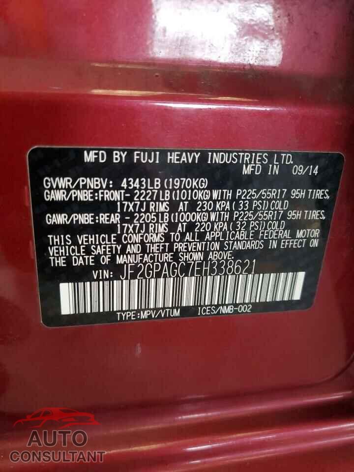 SUBARU XV 2014 - JF2GPAGC7EH338621