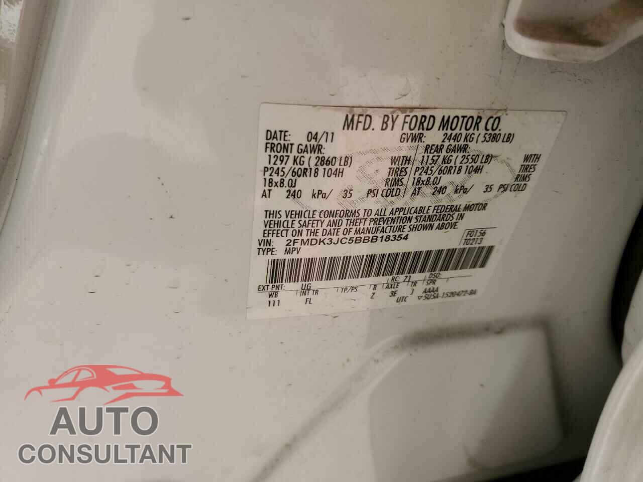 FORD EDGE 2011 - 2FMDK3JC5BBB18354