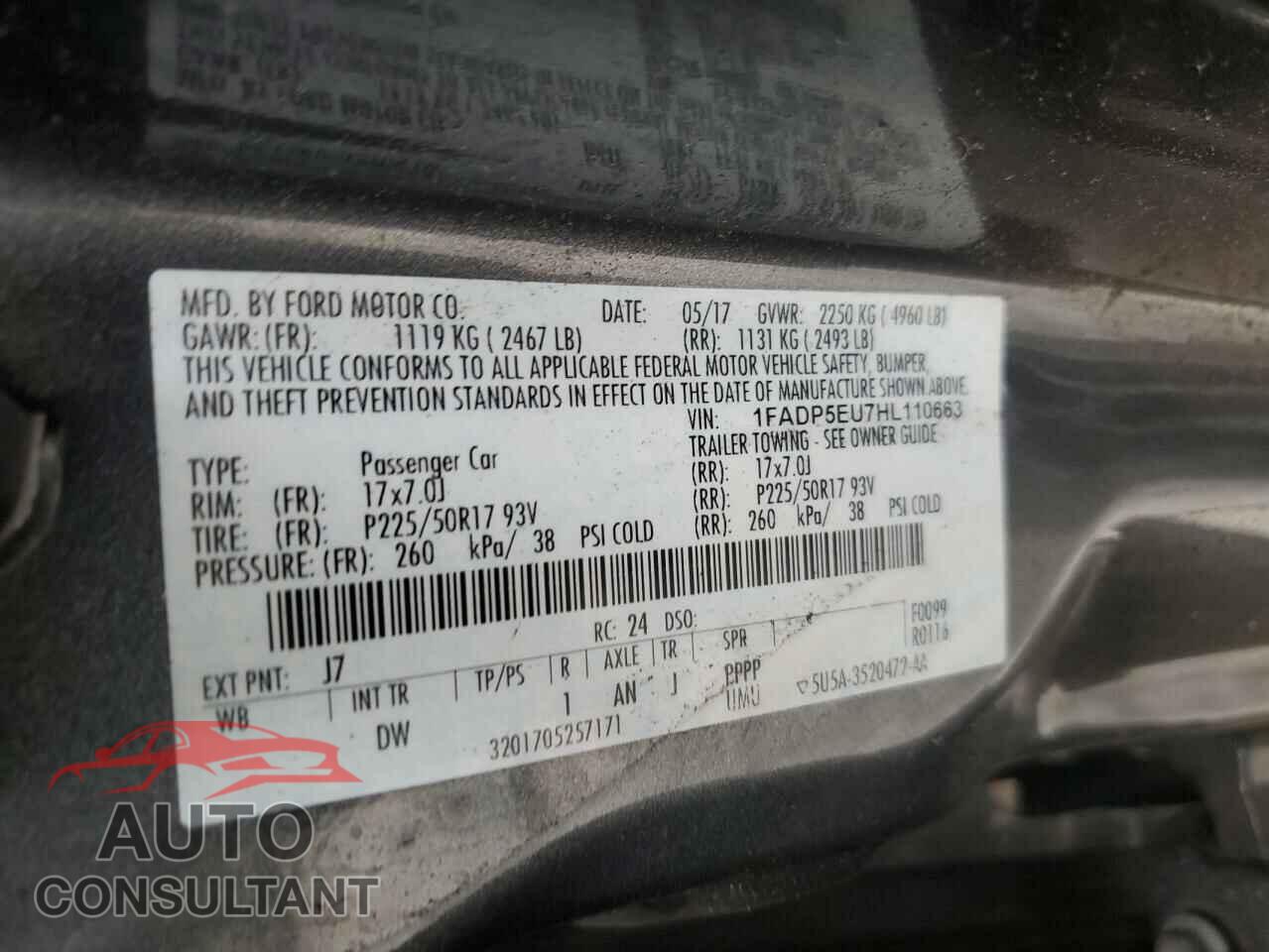 FORD CMAX 2017 - 1FADP5EU7HL110663
