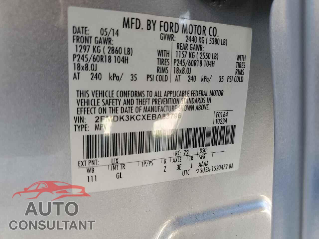 FORD EDGE 2014 - 2FMDK3KCXEBA83796