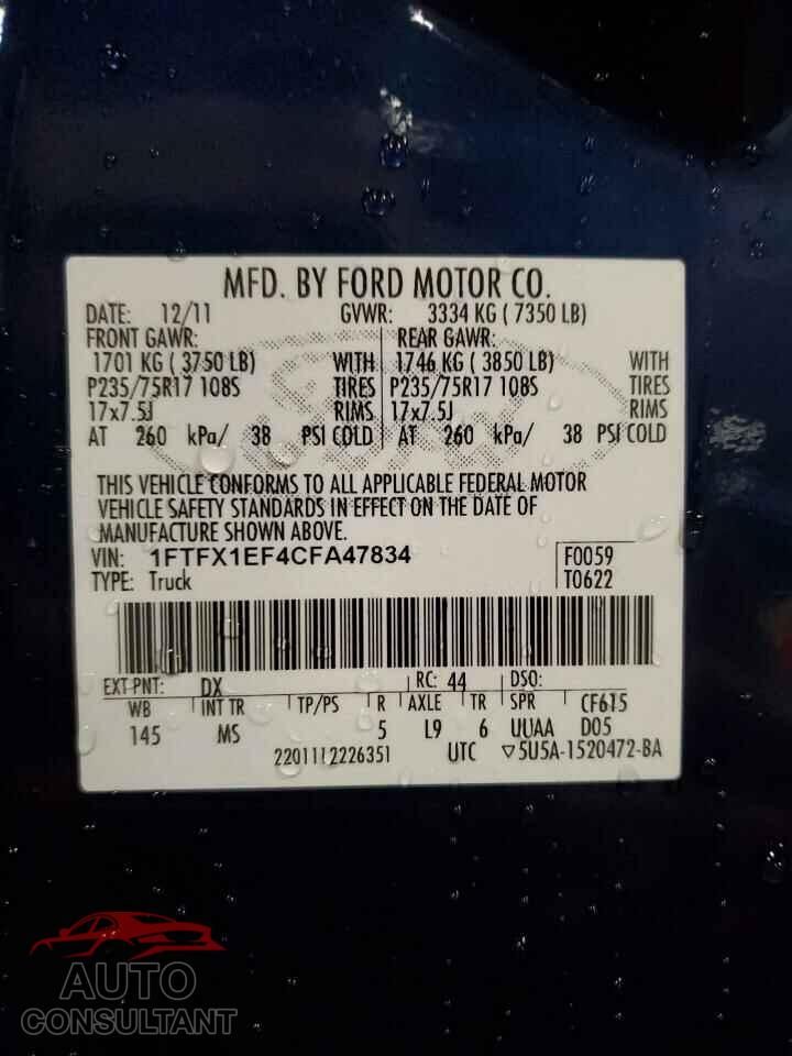 FORD F-150 2012 - 1FTFX1EF4CFA47834