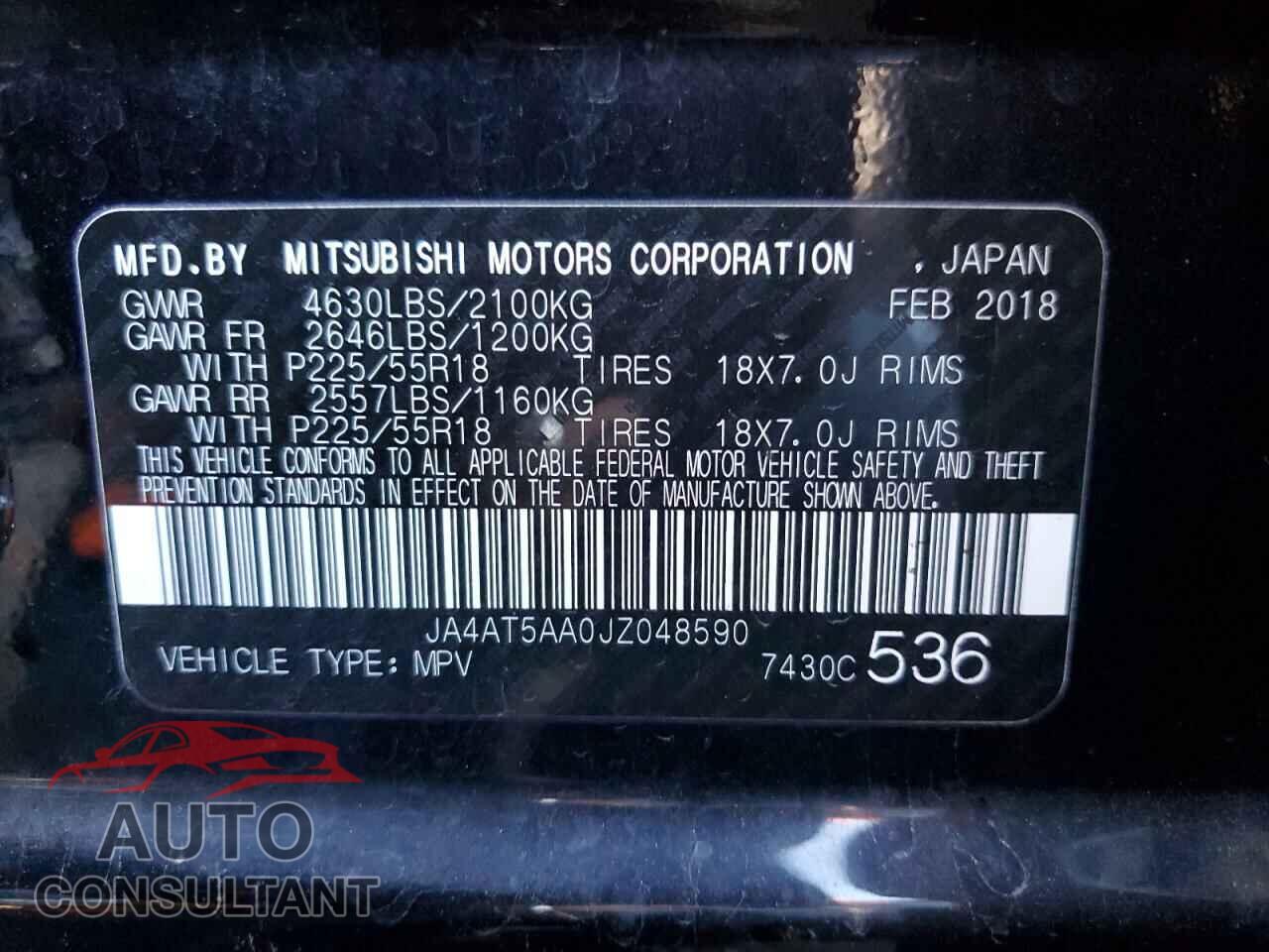 MITSUBISHI ECLIPSE 2018 - JA4AT5AA0JZ048590