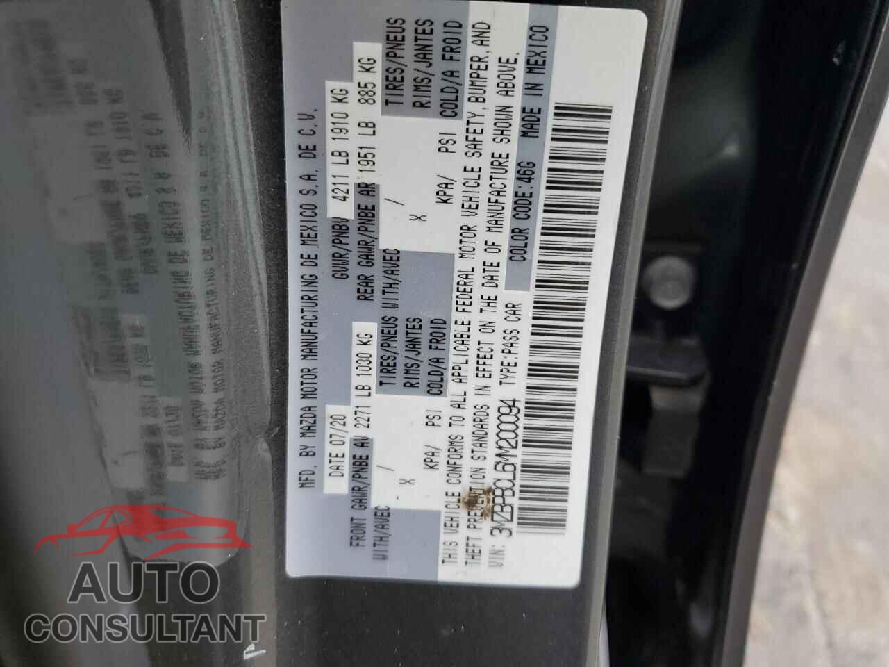MAZDA 3 2021 - 3MZBPBCL6MM200094