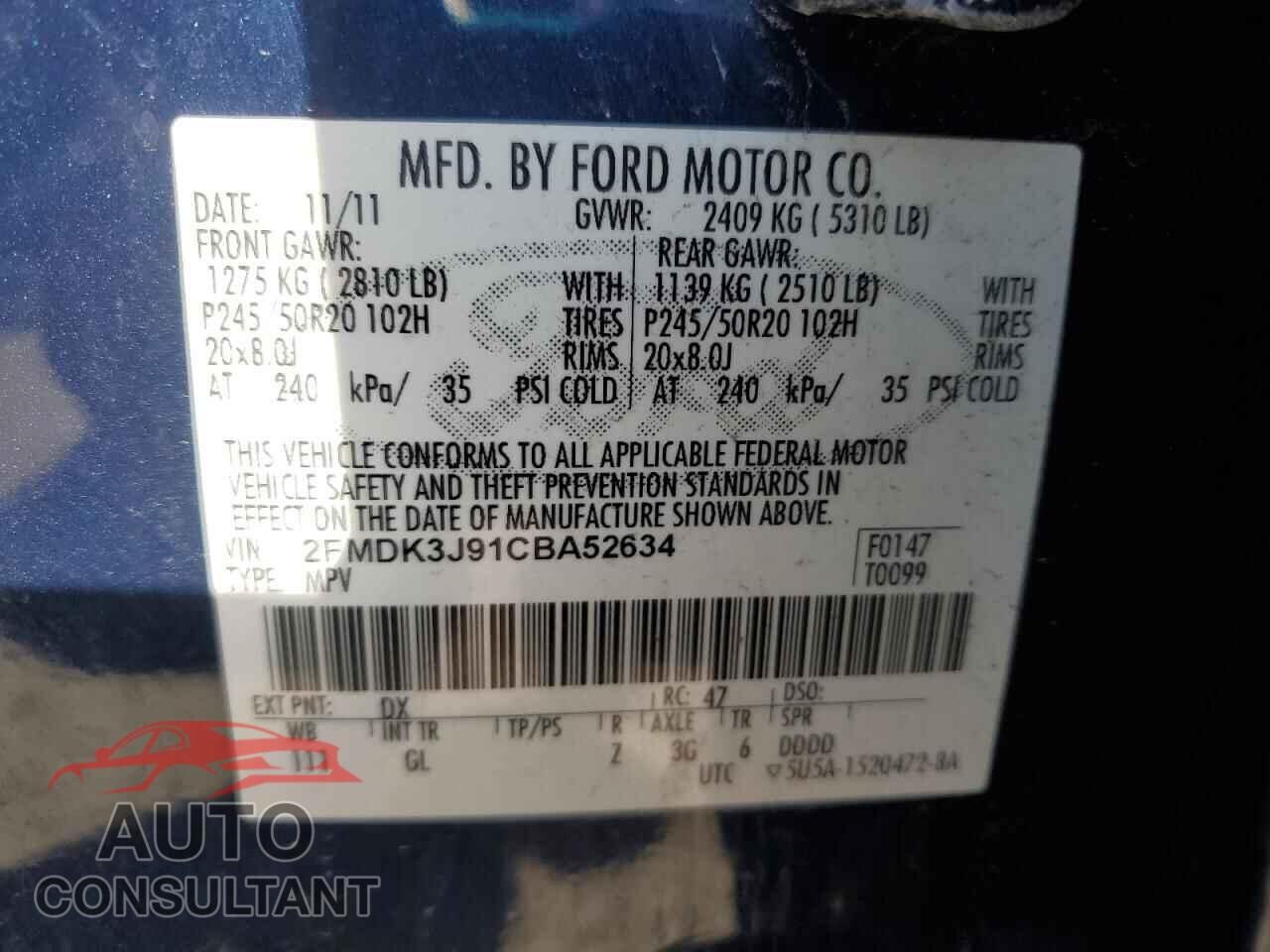 FORD EDGE 2012 - 2FMDK3J91CBA52634