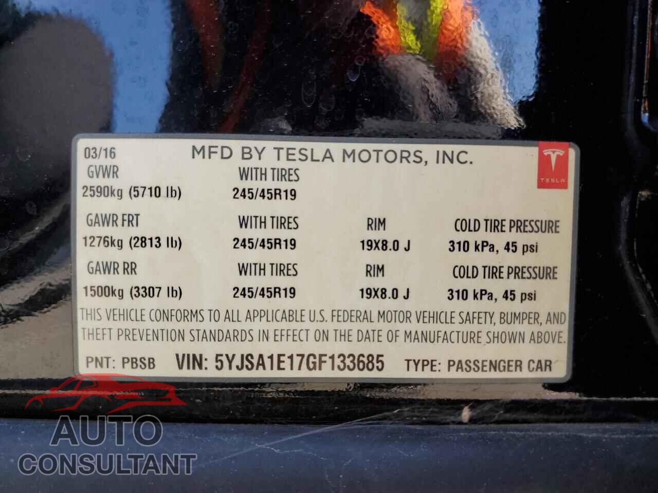 TESLA MODEL S 2016 - 5YJSA1E17GF133685