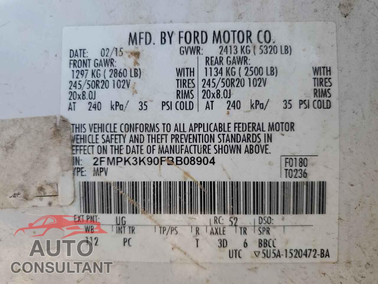 FORD EDGE 2015 - 2FMPK3K90FBB08904