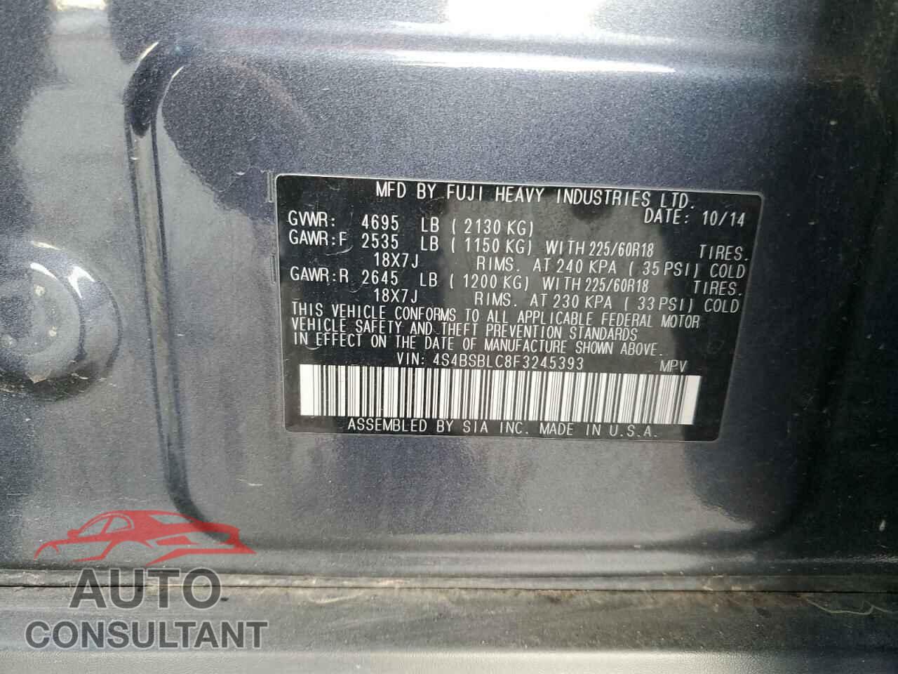 SUBARU OUTBACK 2015 - 4S4BSBLC8F3245393