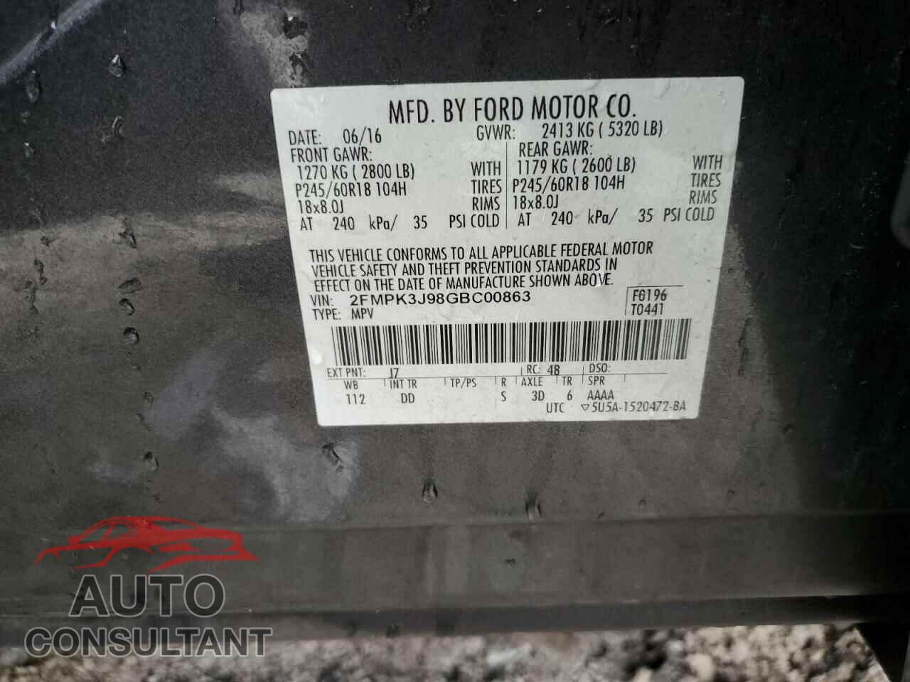 FORD EDGE 2016 - 2FMPK3J98GBC00863