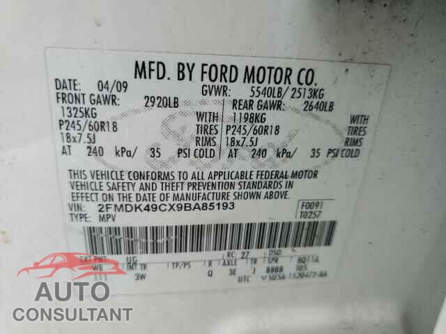 FORD EDGE 2009 - 2FMDK49CX9BA85193