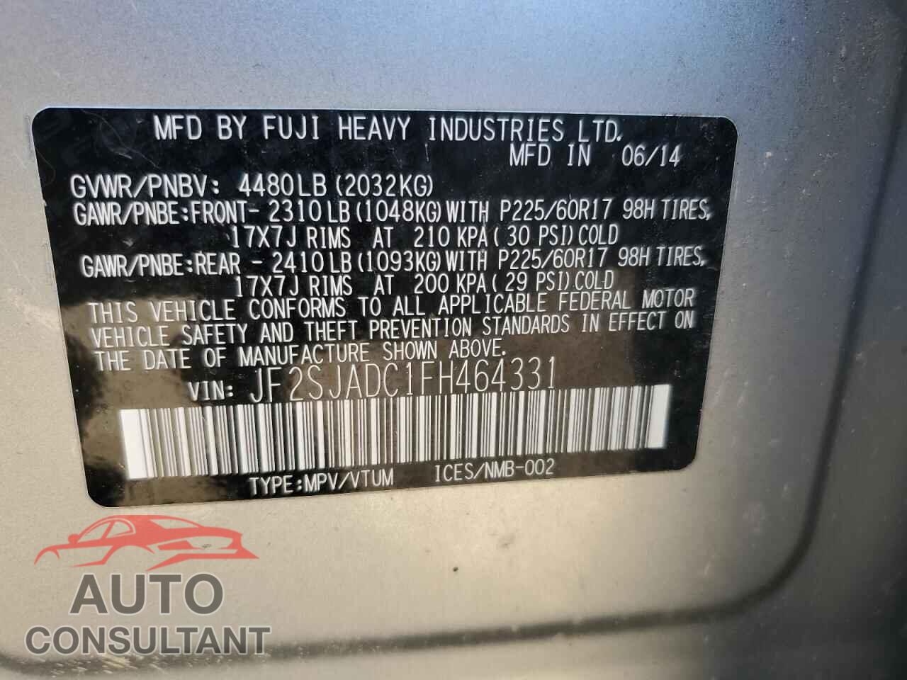 SUBARU FORESTER 2015 - JF2SJADC1FH464331