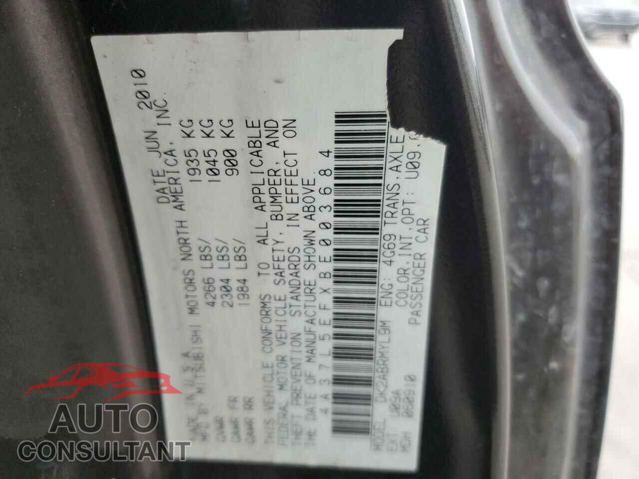 MITSUBISHI ECLIPSE 2011 - 4A37L5EFXBE003684