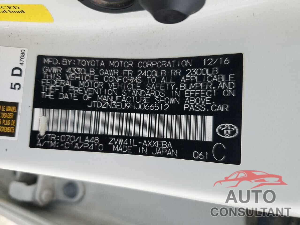 TOYOTA PRIUS 2017 - JTDZN3EU9HJ066512