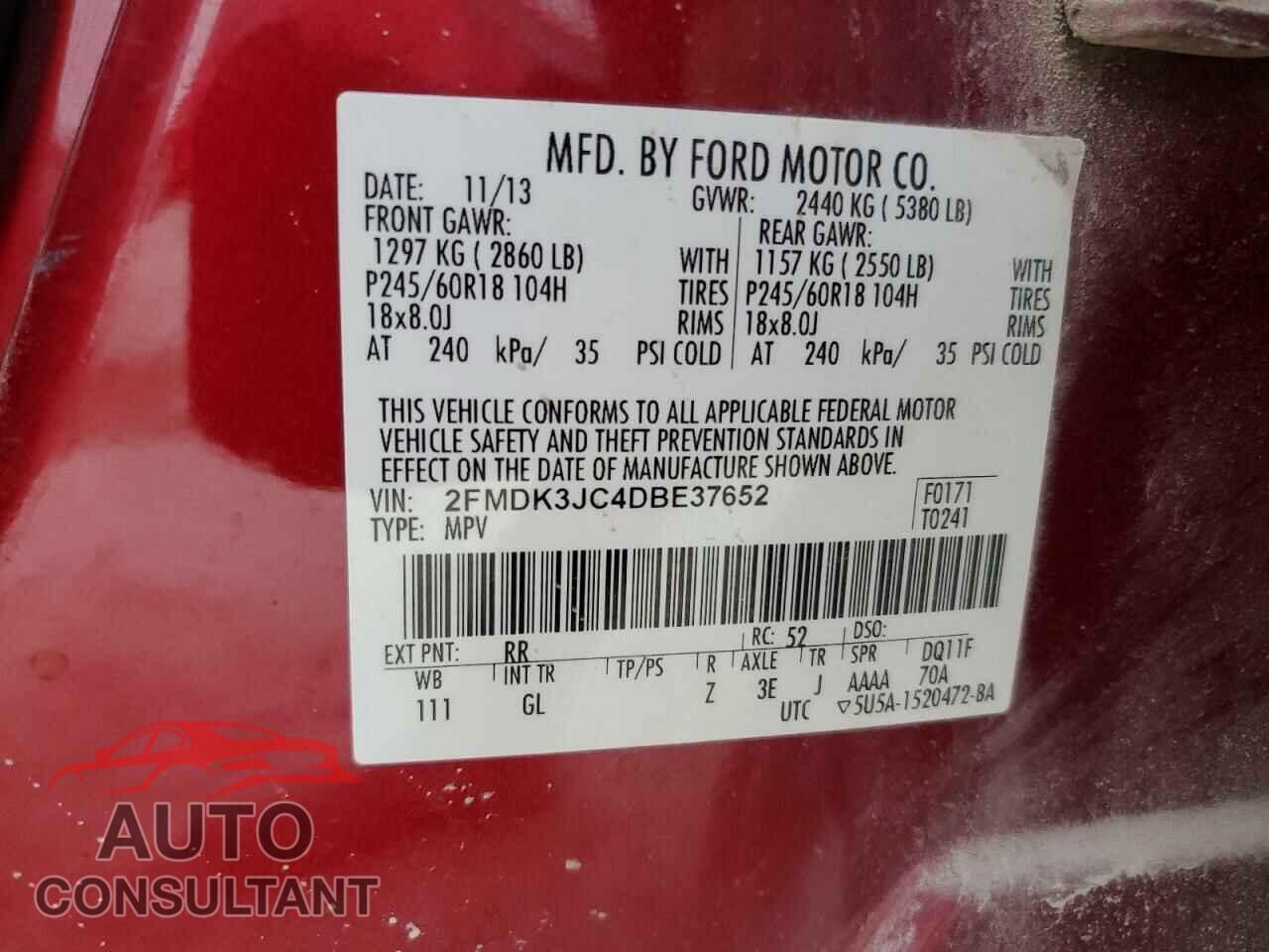 FORD EDGE 2013 - 2FMDK3JC4DBE37652