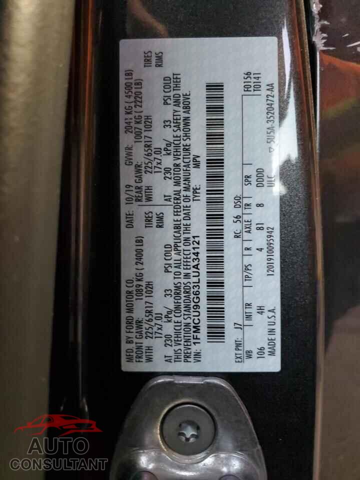 FORD ESCAPE 2020 - 1FMCU9G63LUA34121