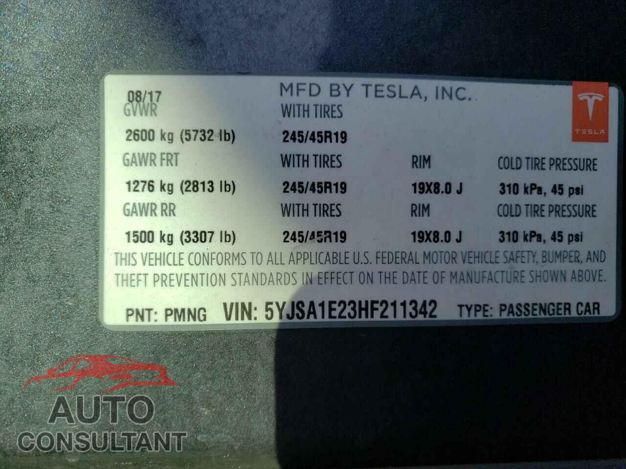 TESLA MODEL S 2017 - 5YJSA1E23HF211342