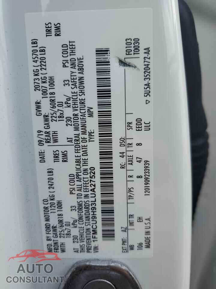 FORD ESCAPE 2020 - 1FMCU9H93LUA27520