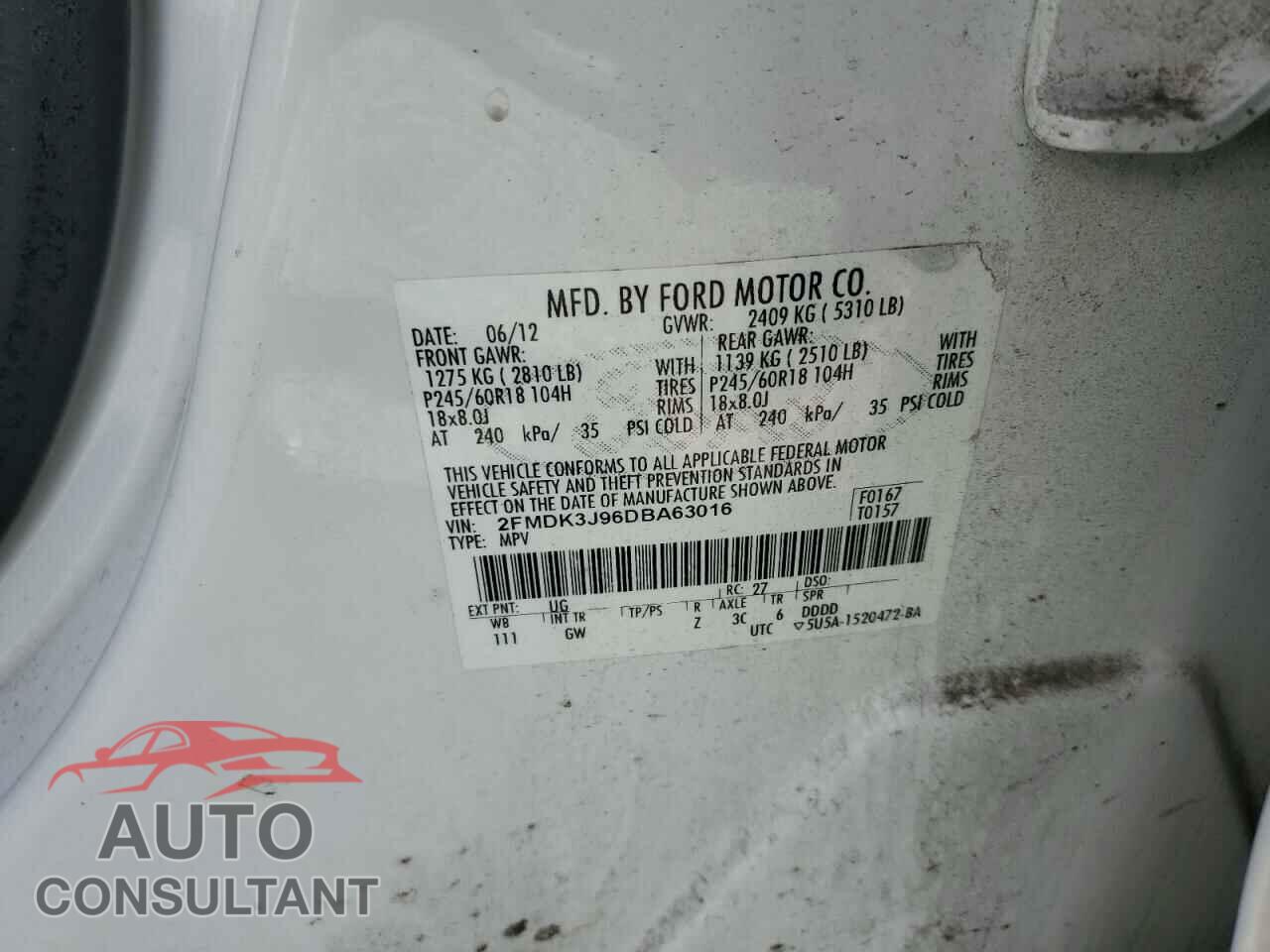 FORD EDGE 2013 - 2FMDK3J96DBA63016