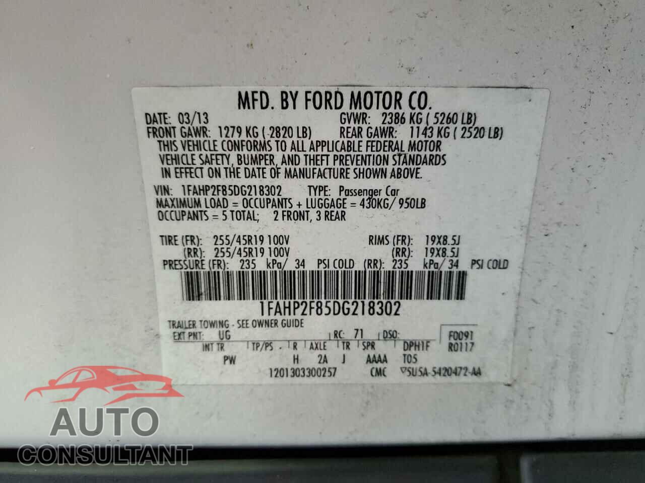 FORD TAURUS 2013 - 1FAHP2F85DG218302