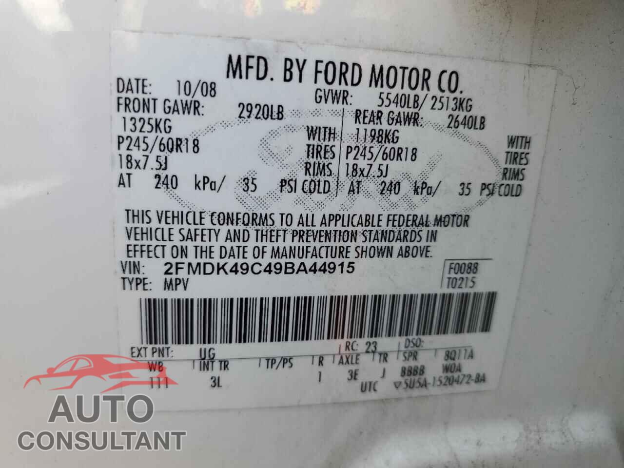 FORD EDGE 2009 - 2FMDK49C49BA44915