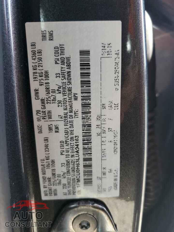 FORD ESCAPE 2020 - 1FMCU0H63LUA94183
