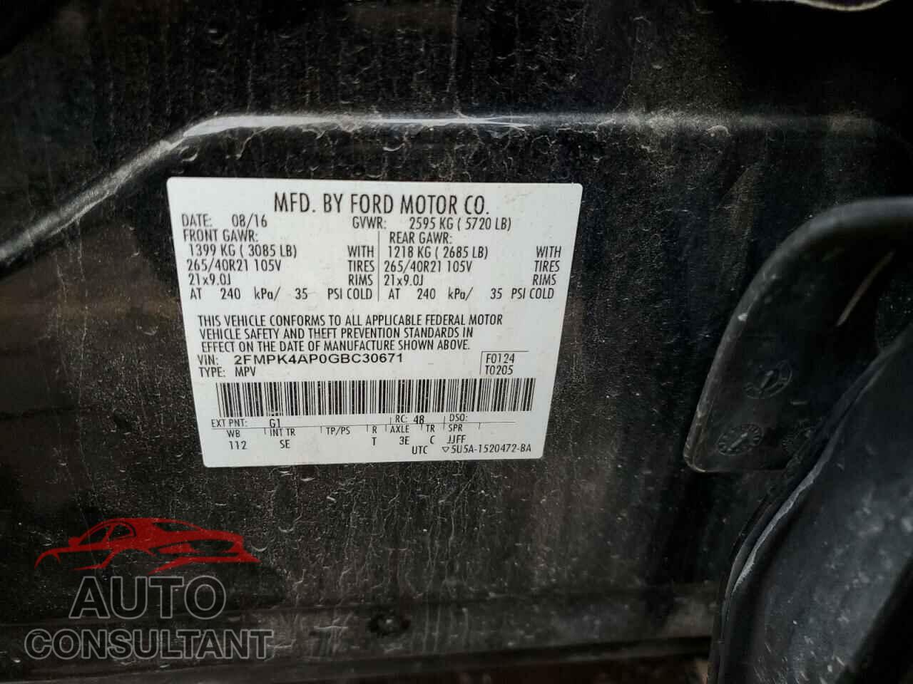 FORD EDGE 2016 - 2FMPK4AP0GBC30671