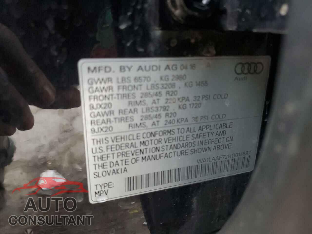 AUDI Q7 2017 - WA1LAAF72HD014887