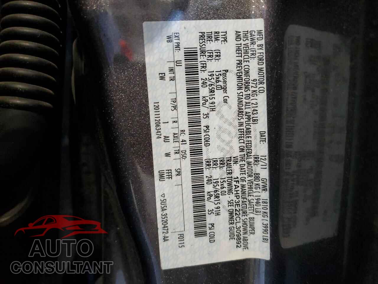 FORD FOCUS 2012 - 1FAHP3E22CL309892