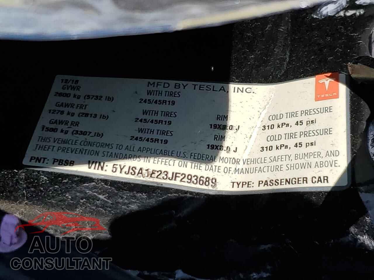 TESLA MODEL S 2018 - 5YJSA1E23JF293689