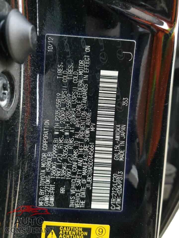 LEXUS RX450 2013 - JTJBC1BA5D2445661