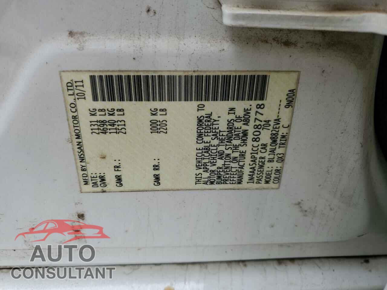 NISSAN MAXIMA 2012 - 1N4AA5AP1CC808778